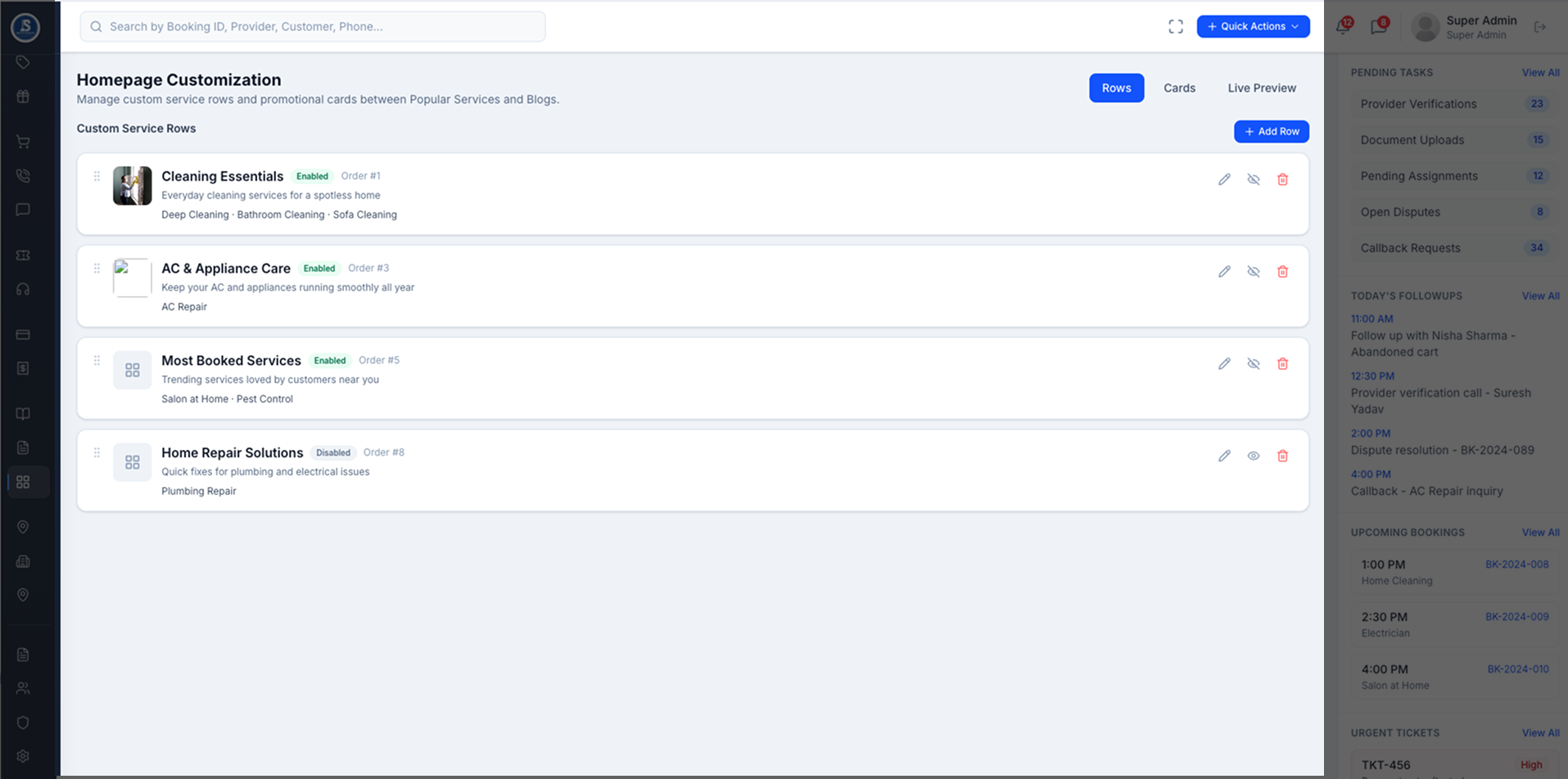Servicemate homepage customization builder