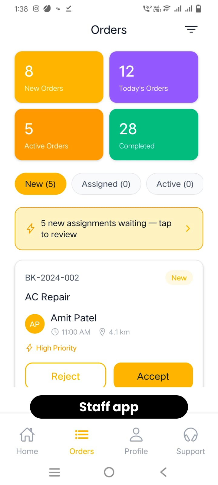 Servicemate Provider App orders screen
